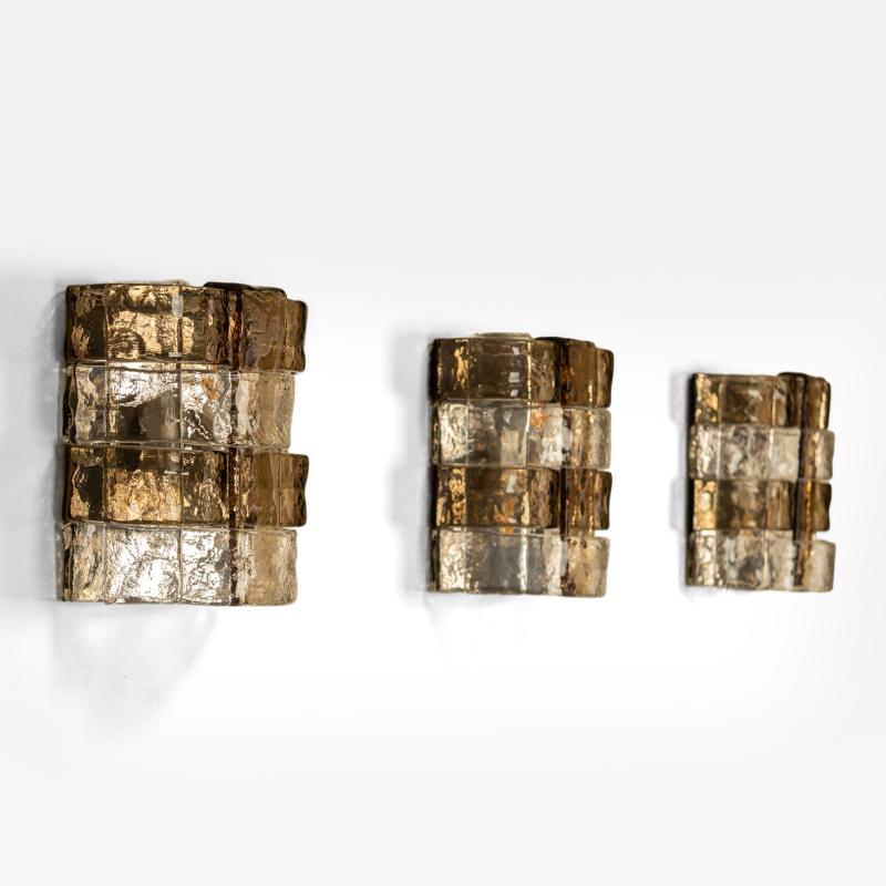 Carlo Nason Three LP277 Wall Lamps by Carlo Nason in Tobacco and Crystal Glass for Mazzega
