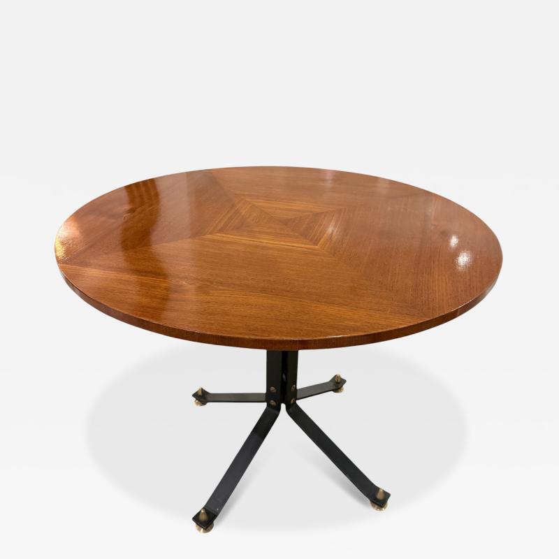 Carlo Ratti Carlo Ratti Geometric Walnut Round Table with Iron Base Italy 1950s