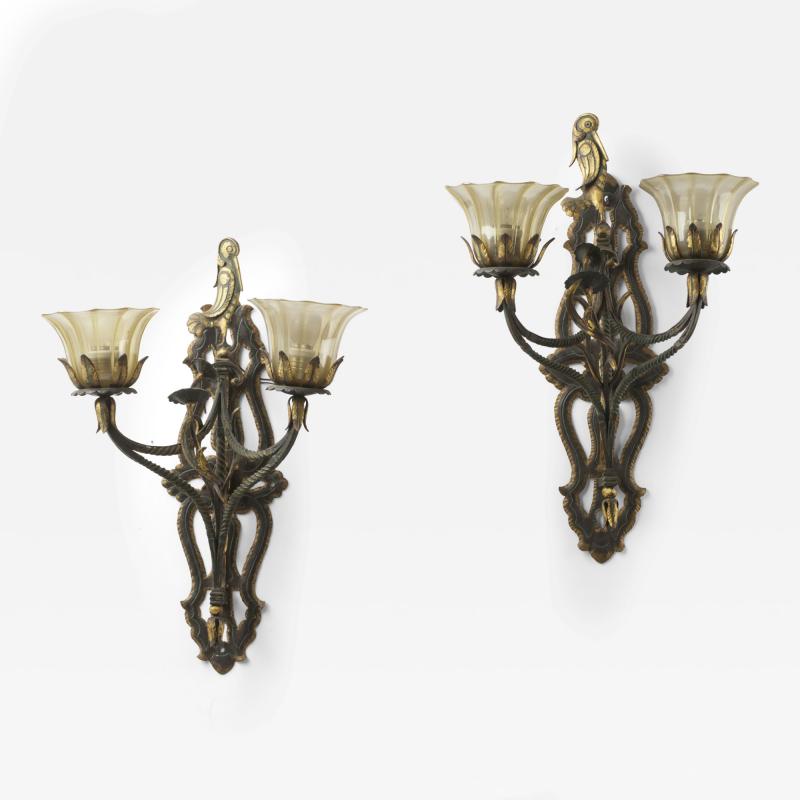 Carlo Rizzarda Pair of Wrought Iron Wall Lights
