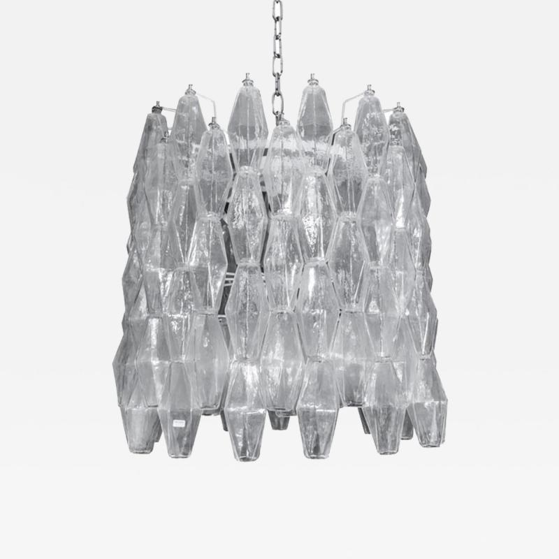 Carlo Scarpa DRUM SHAPED CLEAR POLIEDRI BLOWN MURANO GLASS CHANDELIER