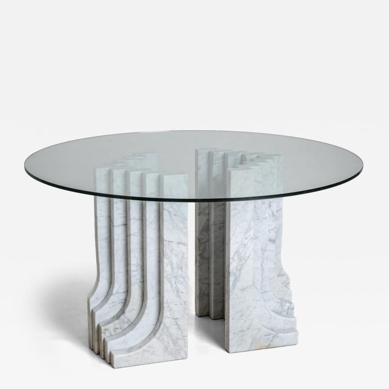 Carlo Scarpa Dining Table with White Marble Columns attributed to Carlo Scarpa Italy 1970