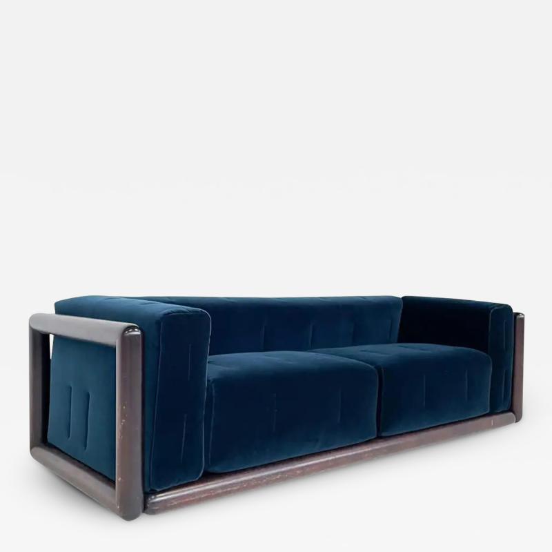 Carlo Scarpa Mid Century Blue Velvet Cornaro Sofa by Carlo Scarpa for Gavina