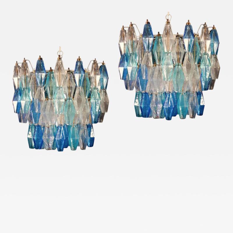 Carlo Scarpa Murano Glass Poliedri Sapphire Colored Chandelier in the Style of Carlo Scarpa