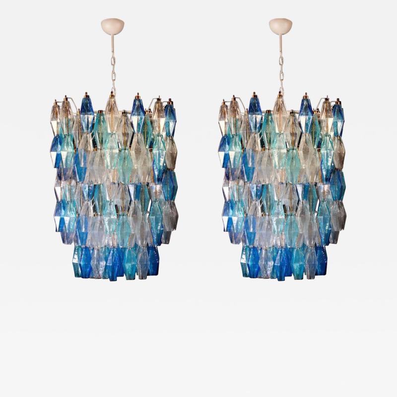 Carlo Scarpa Murano Glass Sapphire Colored Poliedri Chandelier in the Style C Scarpa