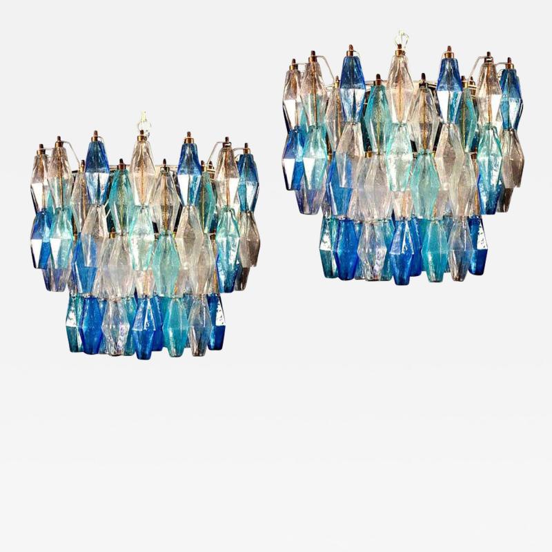 Carlo Scarpa Pair of Murano Glass Sapphire Colored Poliedri Chandelier in the Style C Scarpa