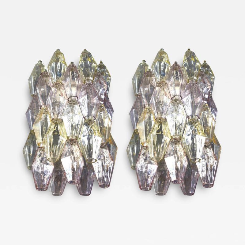 Carlo Scarpa Pair of Pink and Amber Poliedri Sconces Carlo Scarpa Venini Variation 1980