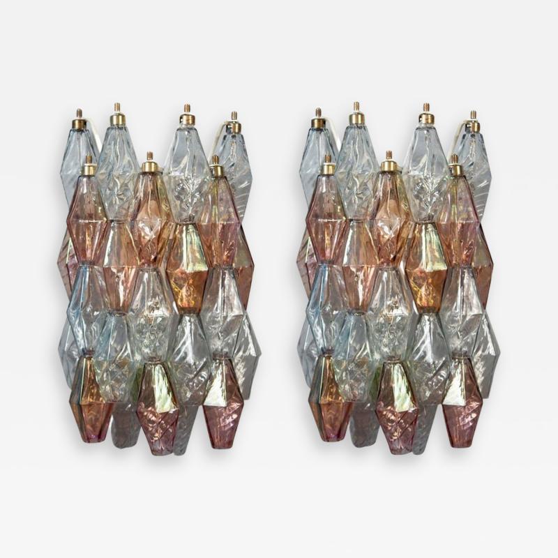 Carlo Scarpa Pair of Pink and Light Blu Poliedri Sconces Carlo Scarpa Venini Variation 1980