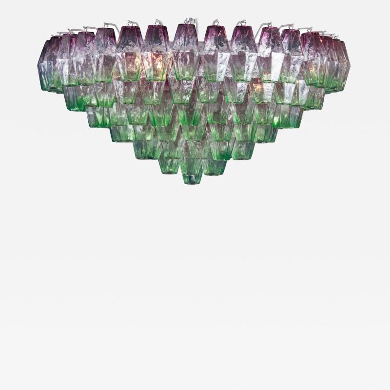 Carlo Scarpa Striking Poliedri Pink and Green Murano Glass Chandelier 1970