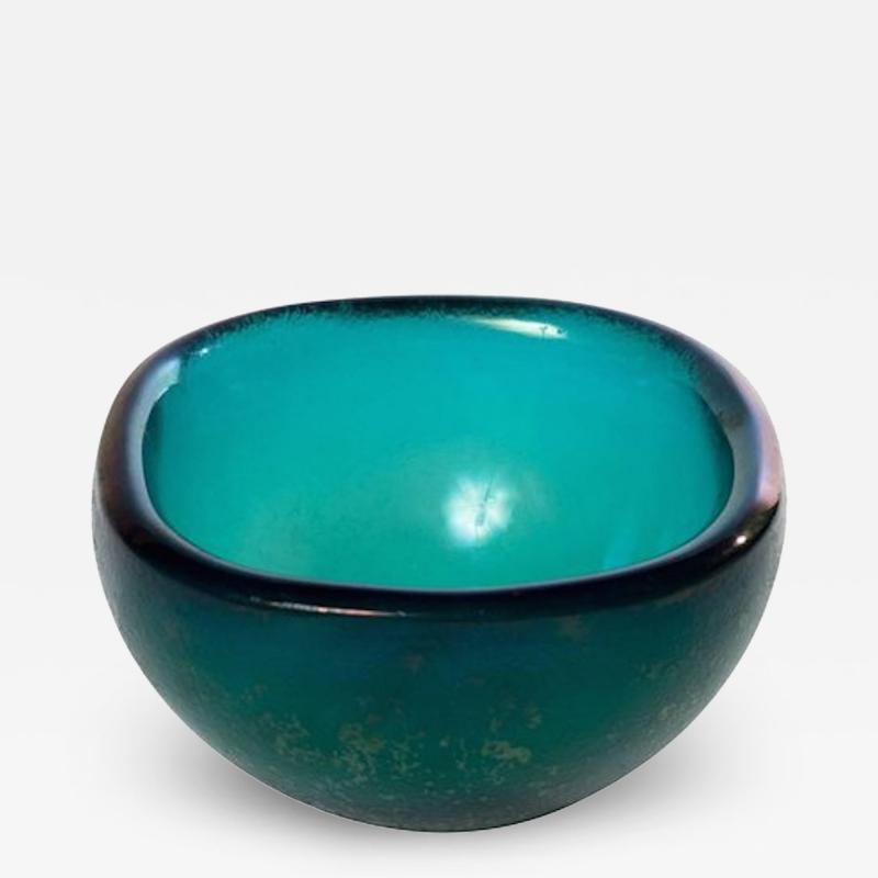 Carlo Scarpa Turquoise Glass Bowl Corroso Attributed Carlo Scarpa