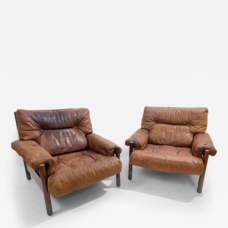 Carlo de Carli Carlo di Carli Mid Century Modern Pair of Cognac Leather Armchairs by Carlo de Carli