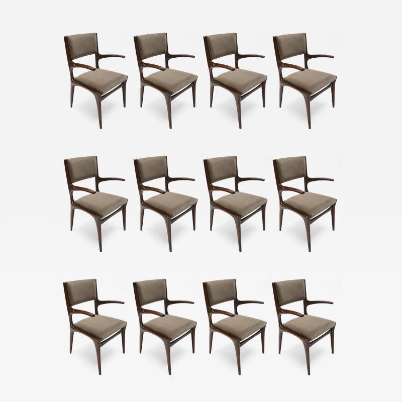 Carlo de Carli Set of 12 Carlo de Carli 1950s Velvet Dining Chairs with Arms