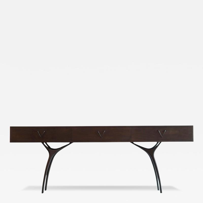 Carlos Solano Granda Crescent Console Table in Dark Walnut and Bronze
