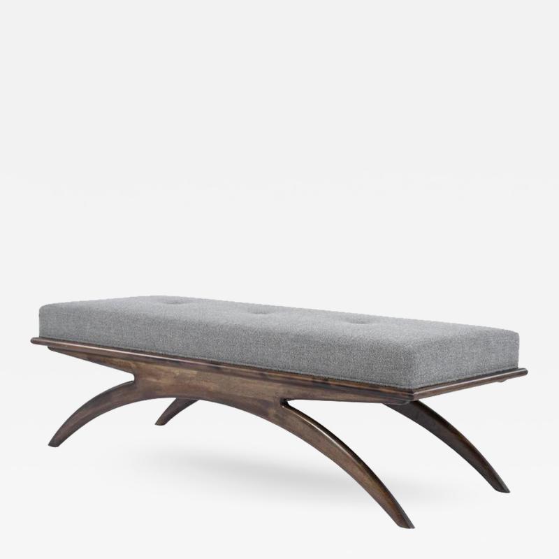 Carlos Solano Granda Walnut Convex Bench in Grey Boucle