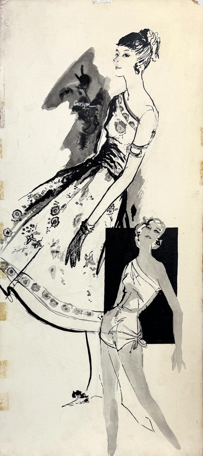Carlyn Beckman Friedman Female Fashion Illustrator Mid Century Pen and Ink