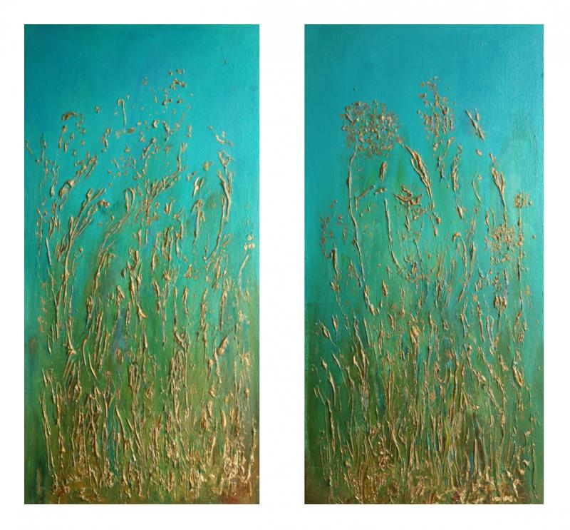 Carolyn Miller Golden Grasses Contemporary Diptych