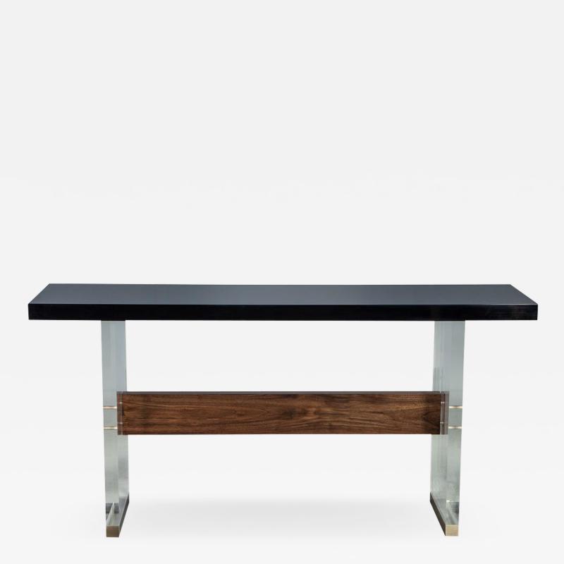 Carrocel Custom Modern Acrylic Black Lacquer and Walnut Console