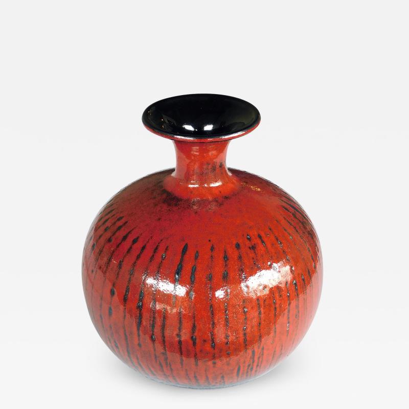 Carstens Keramik 1960s Carstens art pottery red orange glazed bulbous vase