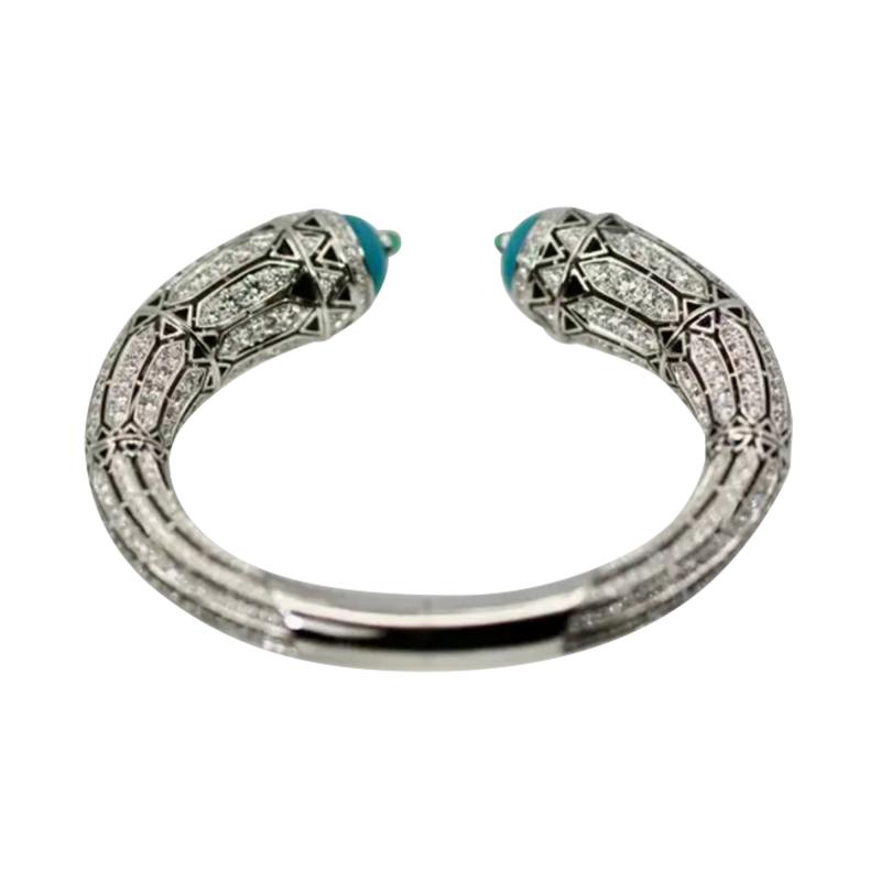 Cartier High Jewelry Diamond Turquoise Bracelet Deco Inspired 12 73 Carat