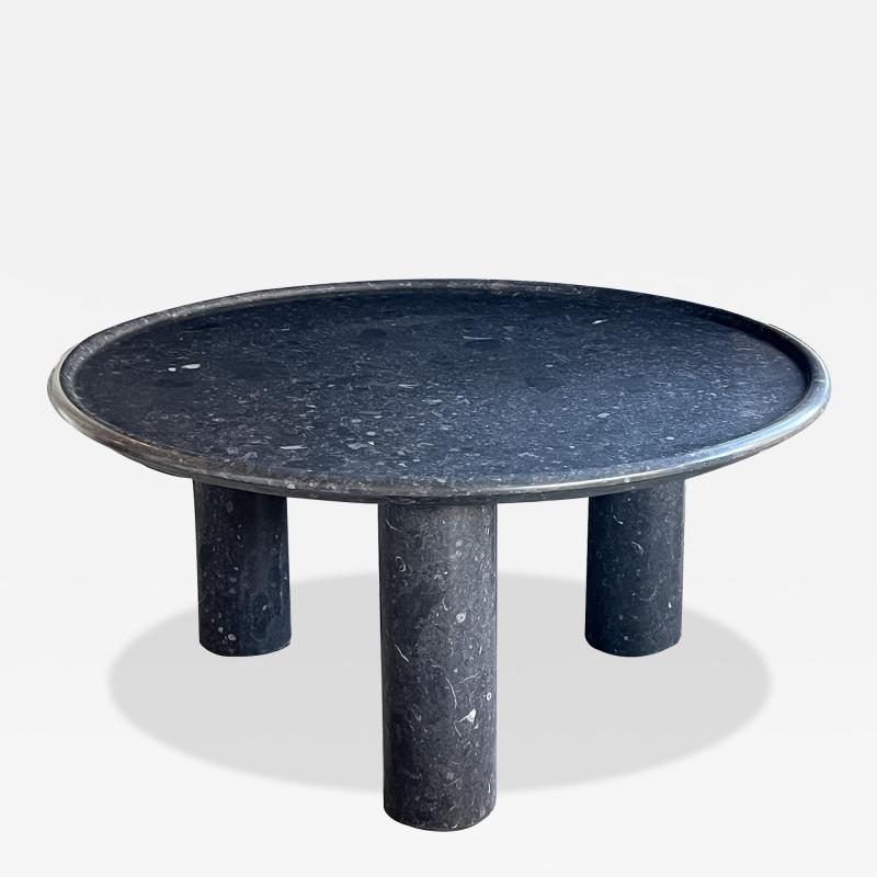 Carved Belgian Bluestone Round Tripod Coffee Table with Dish Top Customizable