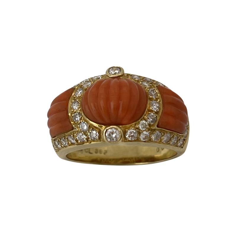 Carved Coral Diamond Ring