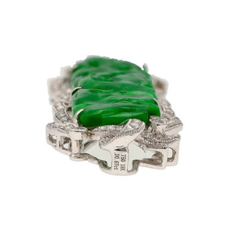 Carved Dragon Green Jadeite Jade Grade A Diamonds Pendant Pin Crossover
