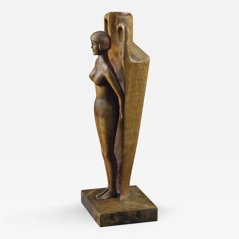 Carved Figurative Vase with Nude Woman for a Mens Club 