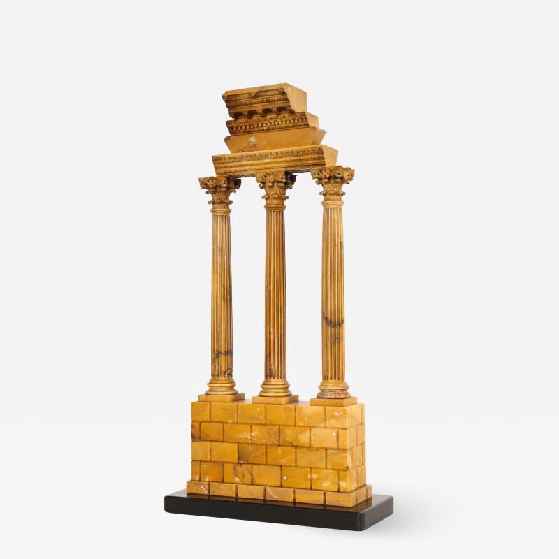 Carved Giallo Antico Grand Tour Model of the Temple of Castor and Pollux