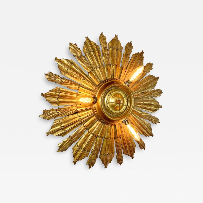 Carved Gilt Wood Church Sunburst Light Circa 1920