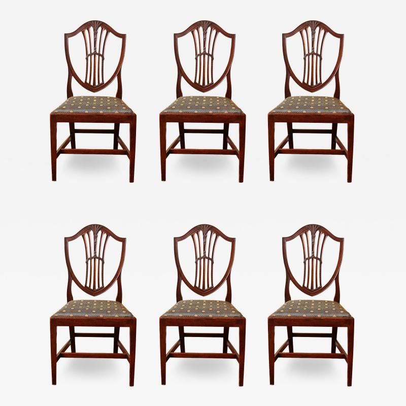 Carved Mahogany Hepplewhite Period Shield Back Side Chairs