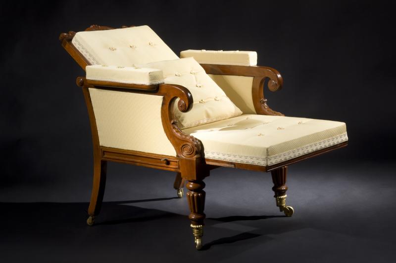 Cook & Parkin Carved Mahogany Mechanical Arm Chair