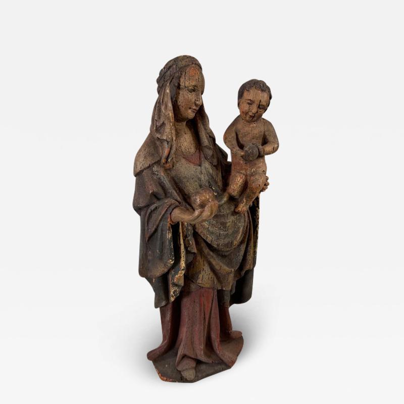 Carved Painted Figure of a Madonna Child