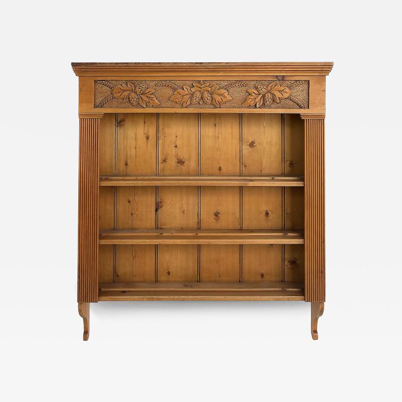 Carved Pine Pine Cone Hanging Wall Cupboard Cabinet With Three Open Shelves