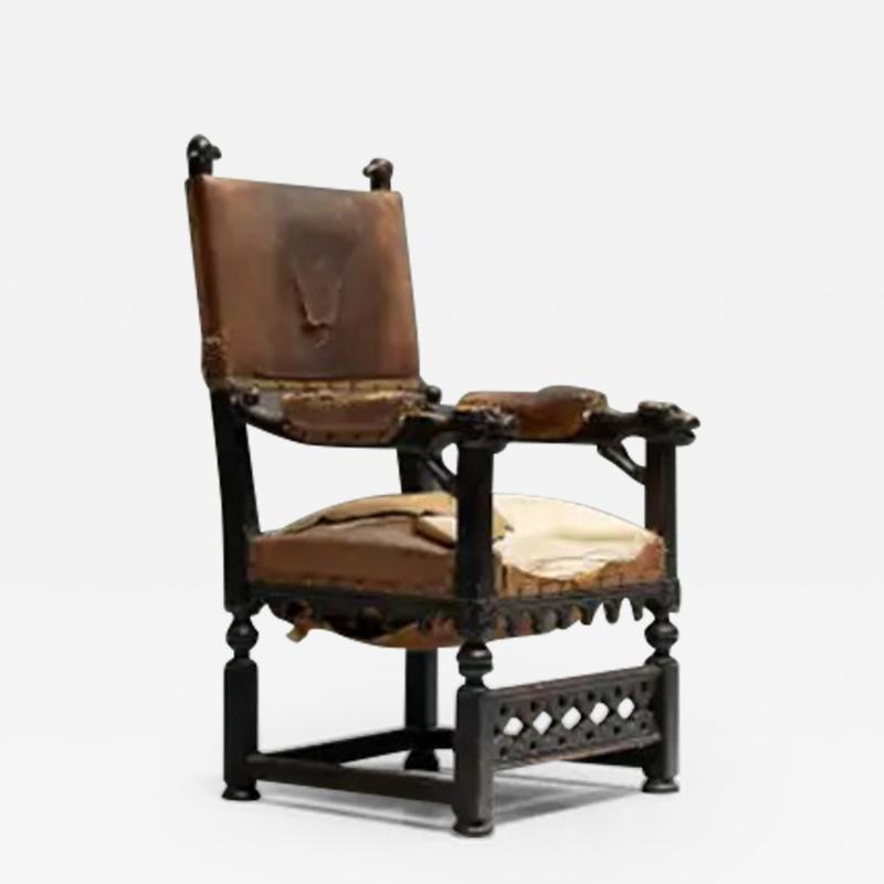 Carved Throne Armchair in Gothic Style France 20th Century