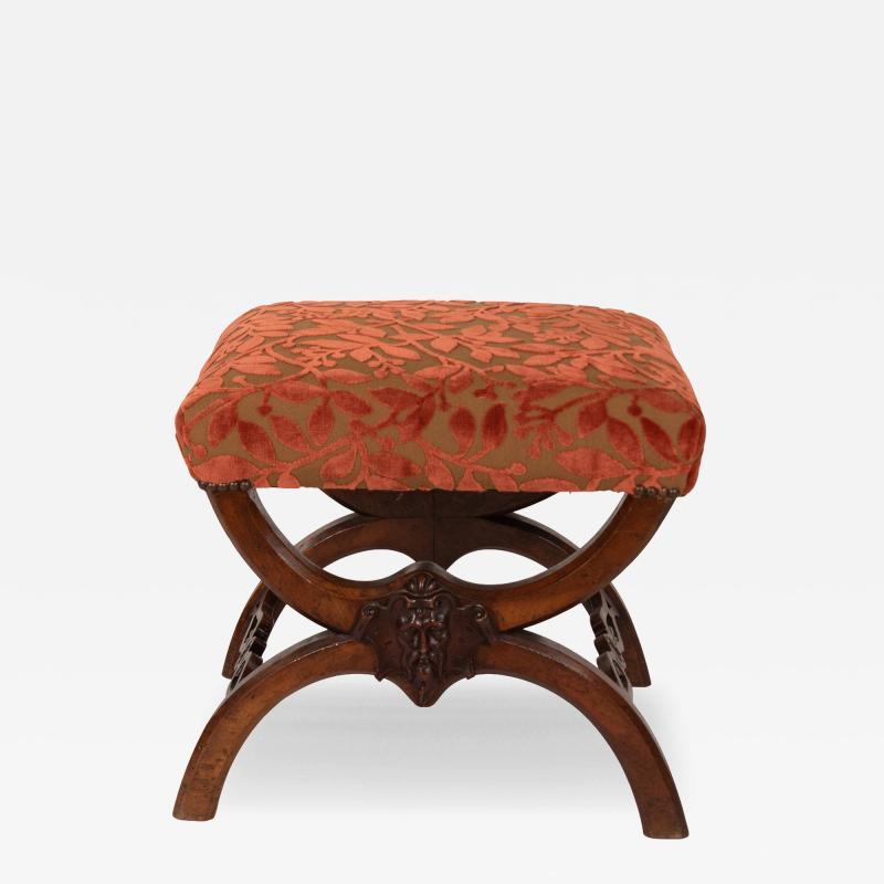 Carved Walnut Curule Form Stool French circa 1830