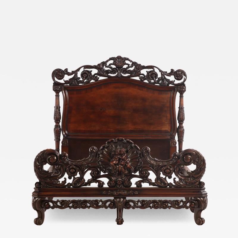 Carved Walnut Marriage Bed C 1890