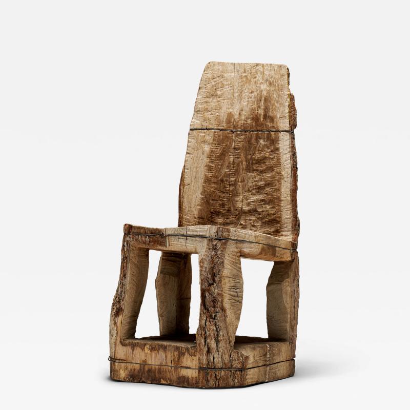 Carved Wooden Stump Chair Belgium Early 20th C