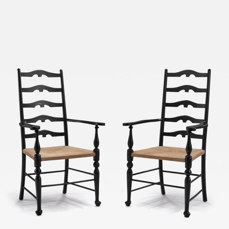 Carver Ladderback Chairs with Leather Seats Europe early 20th century