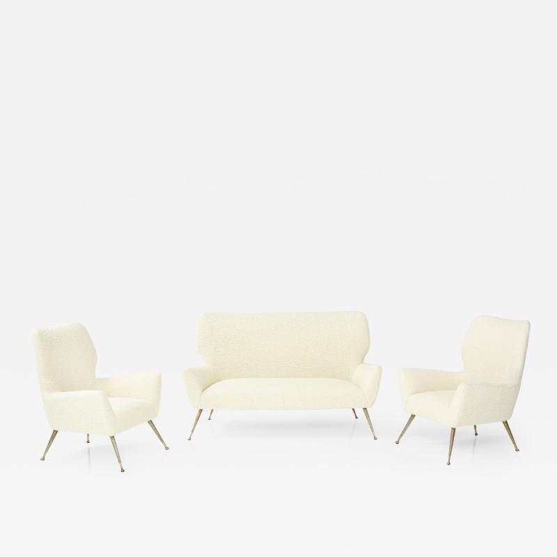 Casa E Giardino Italian Settee Pair of Chairs with Brass Legs Gio Ponti for Casa e Giardino