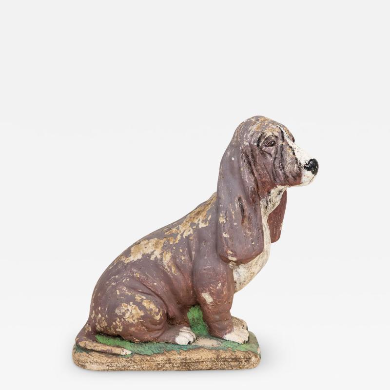 Cast Stone Blood Hound Dog Garden Ornament with Paint Engand 1950s