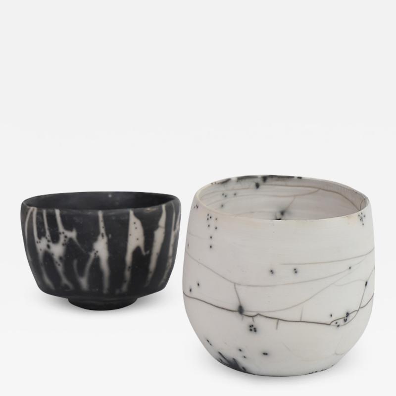 Catherine Bonte Navarrot PAIR OF RAKU CHAWANS TEA CUPS 