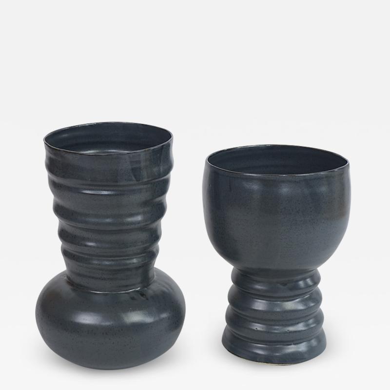 Catherine Bonte Navarrot SET OF 2 BLACK GLAZED CERAMIC VASES