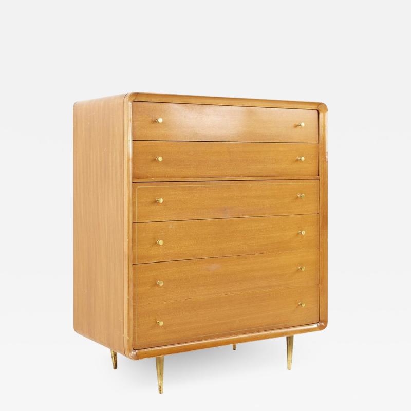 Cavalier Mid Century Walnut and Brass 6 Drawer Highboy Dresser