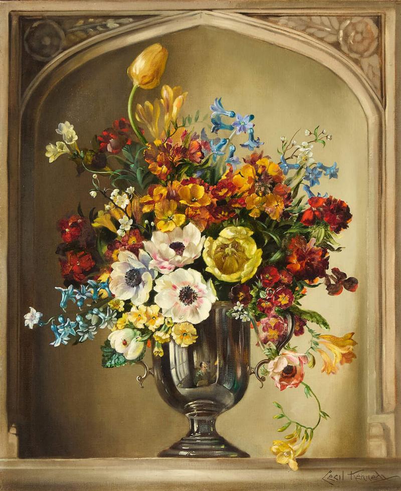 Cecil Kennedy Large British still life of flowers by Cecil Kennedy