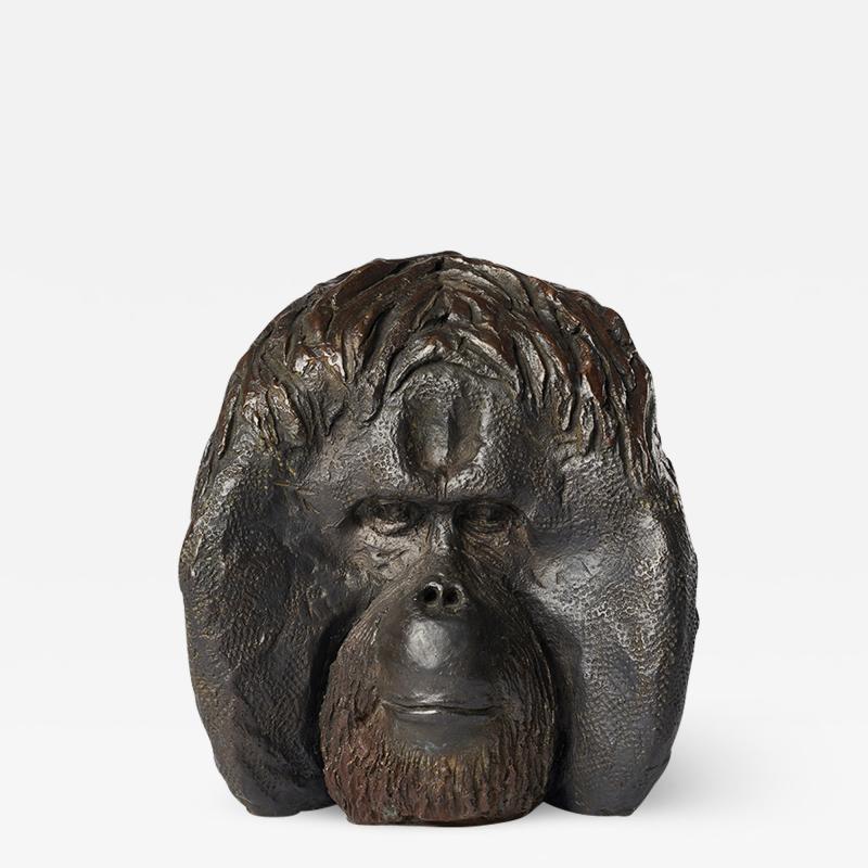 Cecile Ballureau ORANG UTAN HEAD Bronze sculpture 1 8