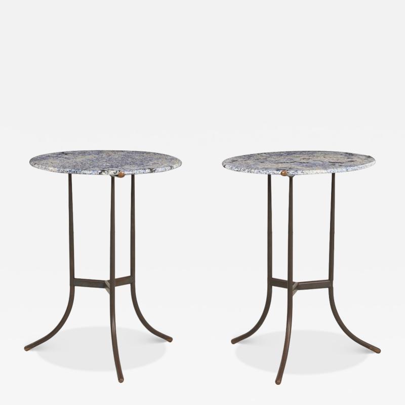 Cedric Hartman Pair of Cedric Hartman Bronze Blue Bahia Granite Side Tables circa 1970s