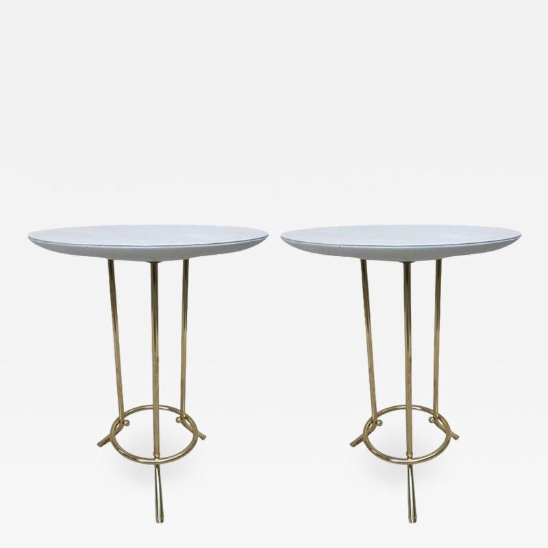 Cedric Hartman Pair of Cedric Hartman Style Brass Leather Parchment Tables