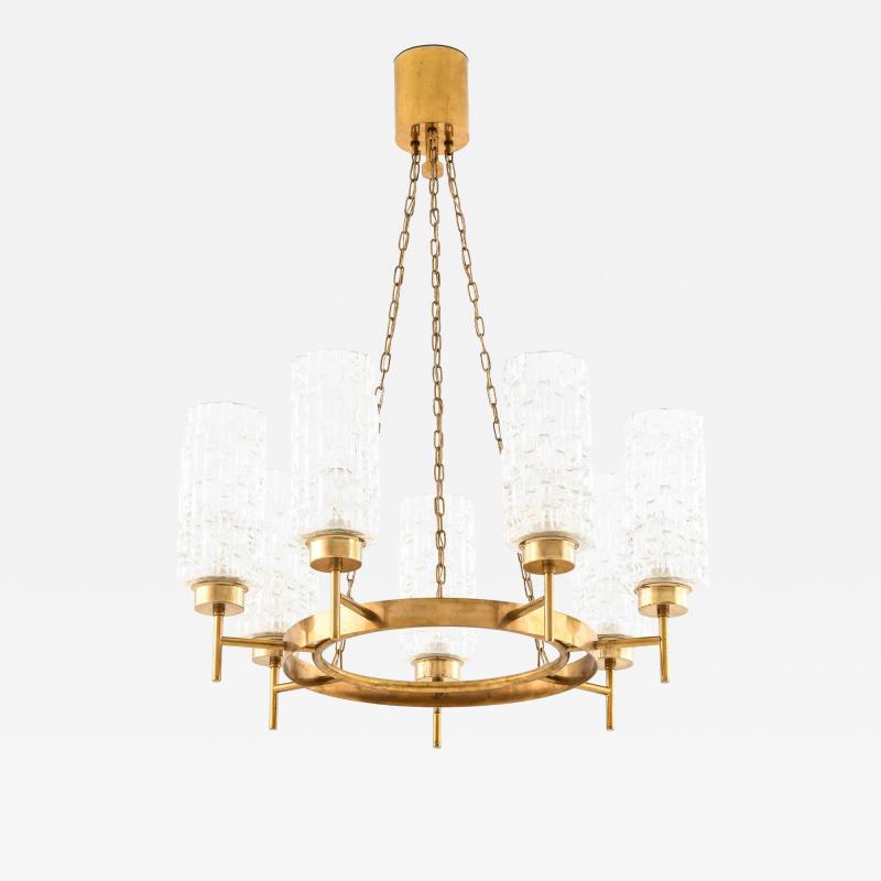 Ceiling Lamp in Brass and Glass 1950s
