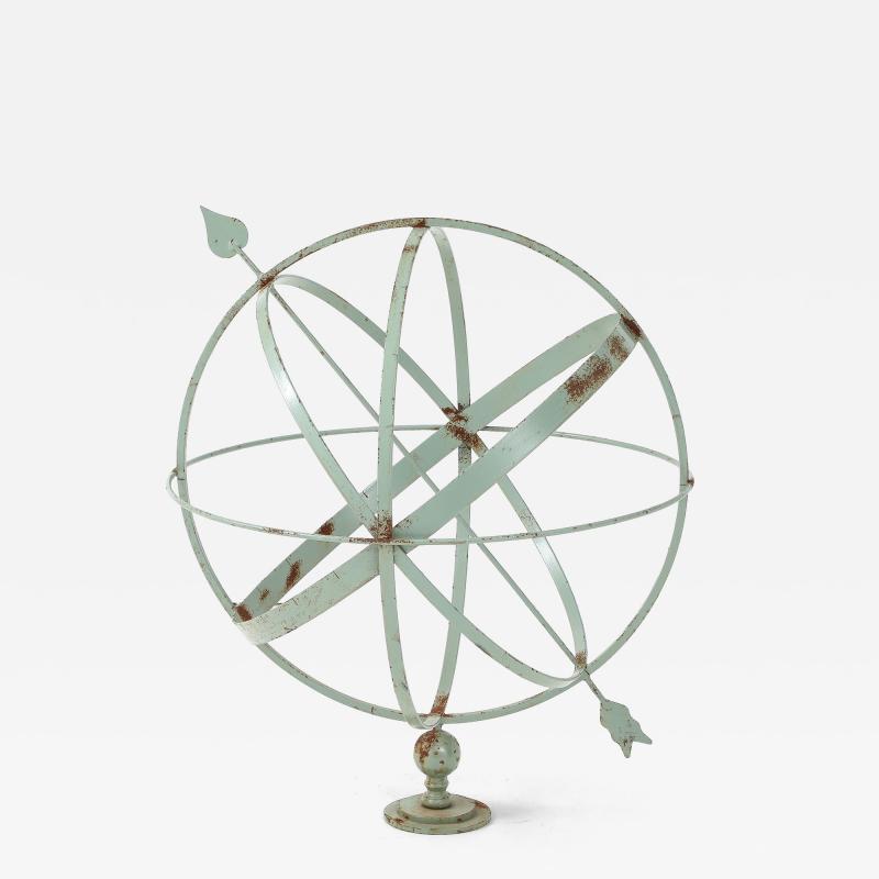 Celadon Painted English Mid 20th Century Iron Armillary