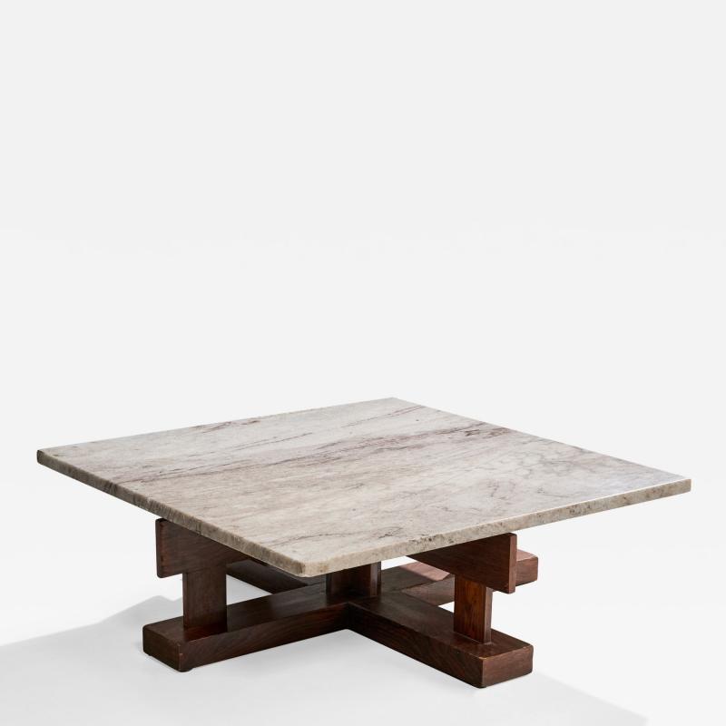 Celina Decoracoes Coffee Table with Wood and Marble Brazil 1960s
