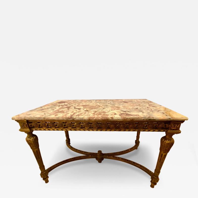 Center Table or Console Louis XVI Jansen Style Stunning Marble Top Gilt Base